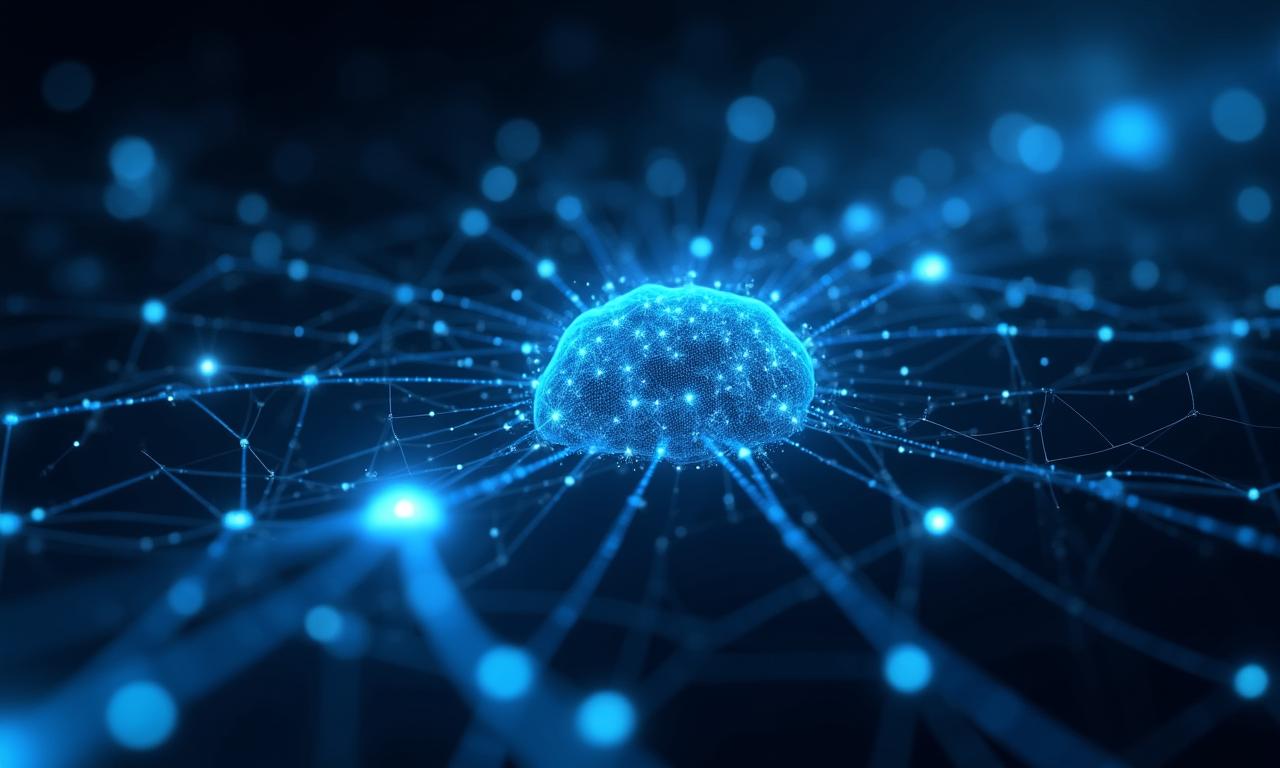 Abstract futuristic visualization of AI data processing and reporting architecture
